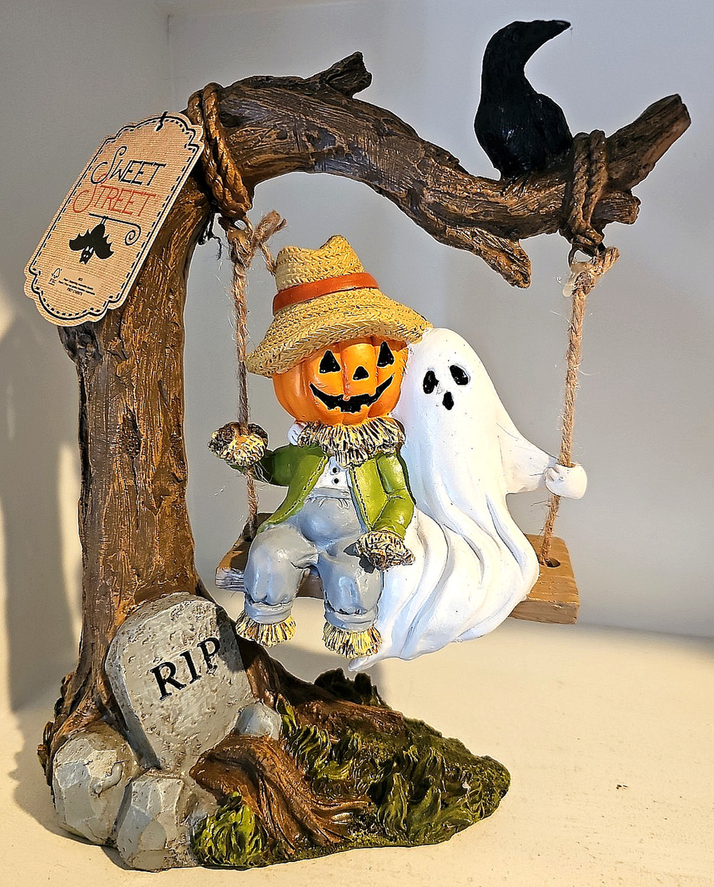 Viral Halloween Ghost And Scarecrow on a Swing by Sweet Street NWT